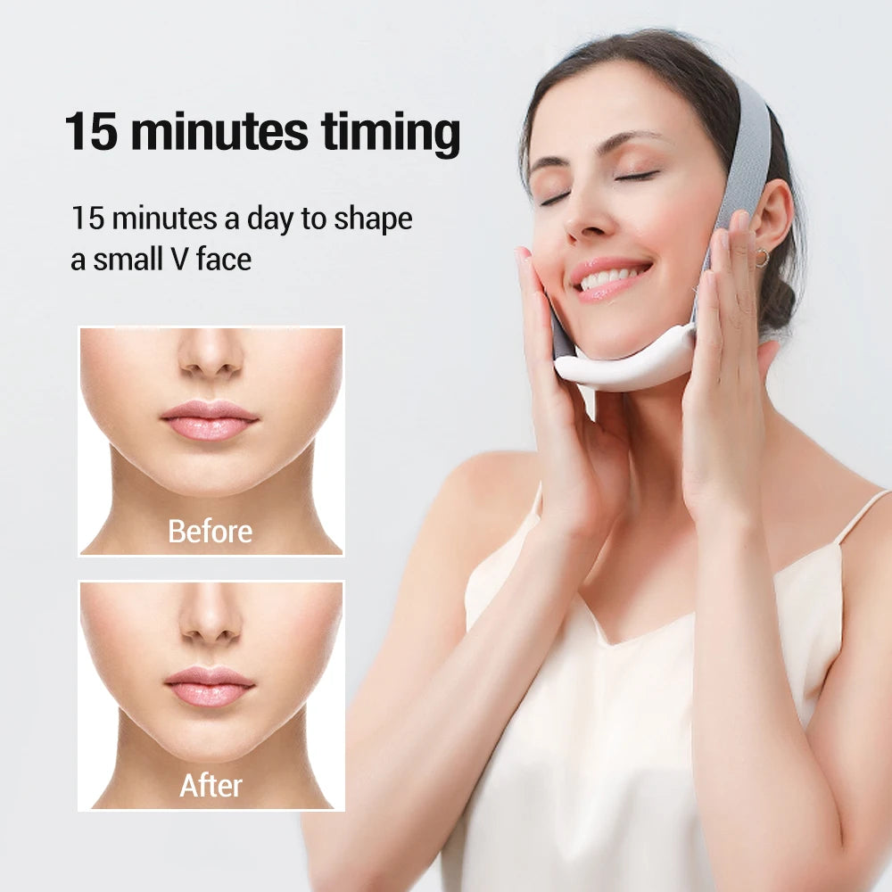 EMS Microcurrent Facial Lifting Massager Double Chin Reducer Vibration Heating Skin Tightening V Line Face Slimming Lifter Belt