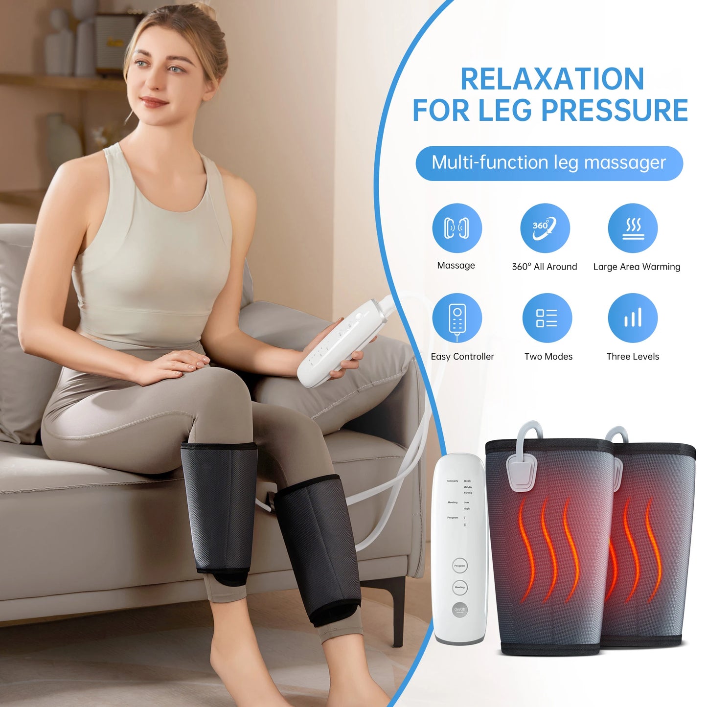 Leg Massager for Circulation Air Compression & Relax for Calf Foot & Arms with Handheld Controller 2 Modes mother's day gifts