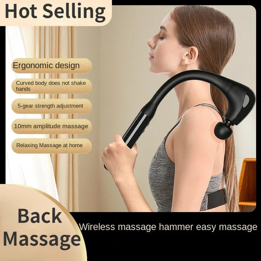 Fascial Massage Gun with Bent Long Handle,High-frequency Vibration Portable Deep Body Massager for Muscle Soreness and Fatigue