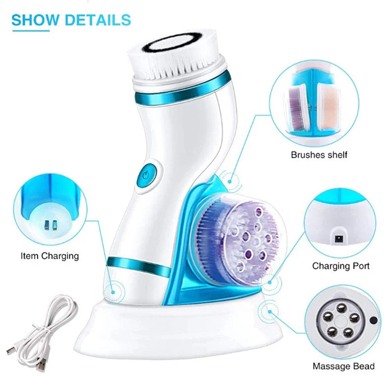 Electric Facial Cleansing Brush Massager Waterproof Silicone Sonic Face Massage Cleaner Deep Pore Face Cleansing Brush Device