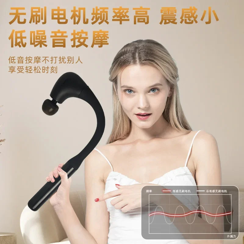 Fascial Massage Gun with Bent Long Handle,High-frequency Vibration Portable Deep Body Massager for Muscle Soreness and Fatigue