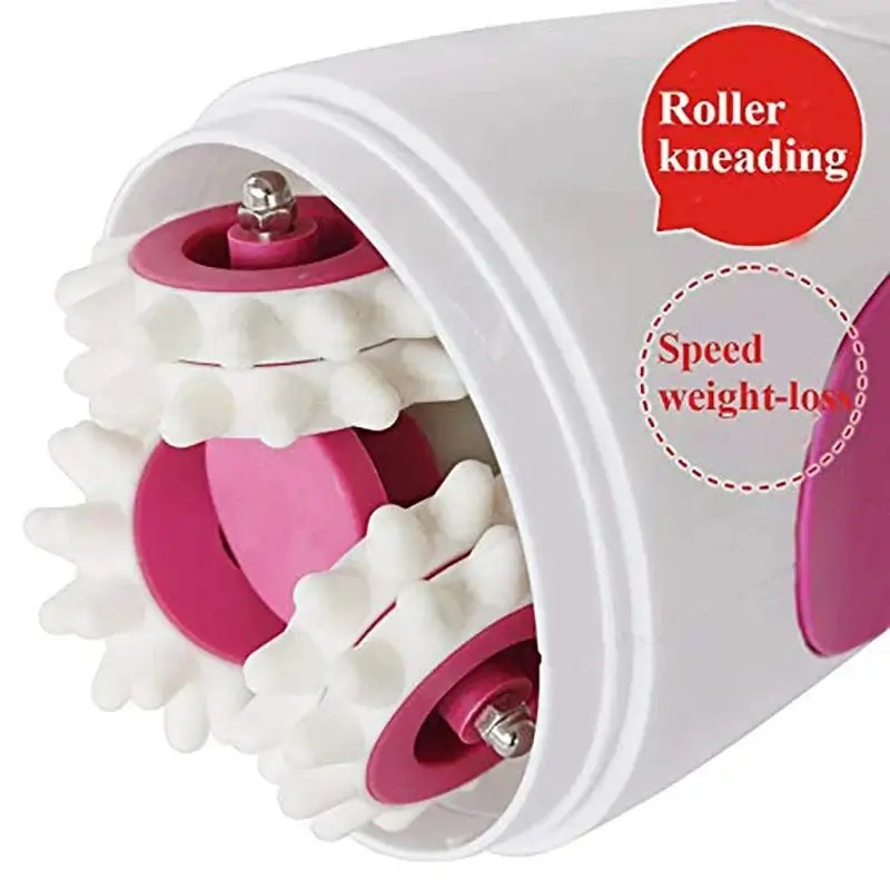 Close-up of an anti-cellulite electric body massager with roller kneading feature for weight loss and muscle relaxation.